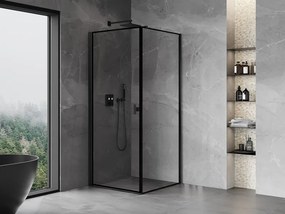 Mexen Mist-B, 1-krídlový výklopný sprchový kút, pravý, 100 x 100 cm, číre sklo-čierny rám, 8A2T-100-100-70-70-P