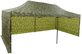 Rýchlorozkladací nožnicový stan 3x6m – oceľový, 3 bočné plachty, Maskáčová