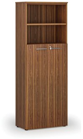 Kombinovaná kancelárska skriňa PRIMO WOOD, dvere na 4 poschodia, 2128 x 800 x 420 mm, orech