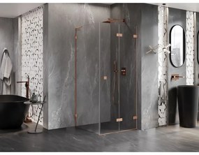 Mexen Lunar-F L, 1-krídlový sprchový kút so skladacími dverami, pravý, 90 x 90 cm, 8mm číre sklo, medený profil, 836L-090-090-65-00-P