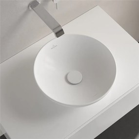 VILLEROY &amp; BOCH Loop &amp; Friends okrúhle umývadlo na dosku bez otvoru, bez prepadu, priemer 380 mm, Stone White, s povrchom CeramicPlus, 4A4501RW