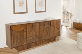 Komoda ART DECO 170cm 3D mangové drevo, údená hnedá