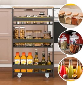 4-podlažná úložná jednotka s otvorenými policami, šedá