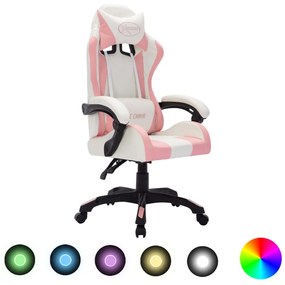 Herná stolička s RGB LED svetlami ružovo-čierna umelá koža