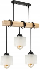 BERGE LED závesné stropné svietidlo, drevený trám, 3xE27, loft, mliečna kocka