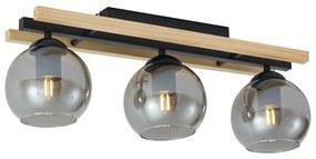 Smart Ceiling Lamp Black with Wood and Smoke Glass 3-Lights incl. WiFi A60 - Aleks