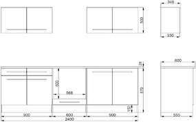 Sconto Kuchynská linka WELCOME X 240 cm, dub sonoma/biela matná