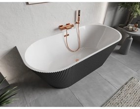 Mexen Oris, voľne stojaca ryhovaná vaňa 150 x 75 cm, biela-šedá, ružové zlato prepad, 52871507562-60