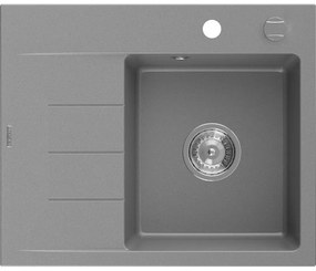 Mexen Ben, 1-komorový granitový drez 600x500x190 mm, pravý + chrómový sifón, šedá, 6523605000-71