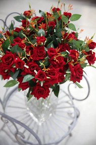 Červená umelá zamatová trojkvetá ruža 65cm