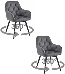 Set dvoch jedálenských otočných stoličiek JORK360 zamatové, tmavosivé (čierne nohy) 2 ks