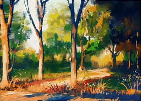 Obraz lesa v letnom slnku, maľba (70x50 cm)