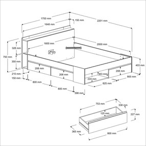 Manželská posteľ so zásuvkami Most 160x200 cm akácia