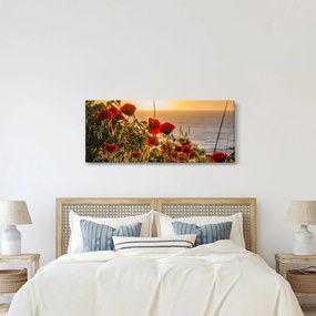 Obraz západu slnka s vlčími makmi (120x50 cm)