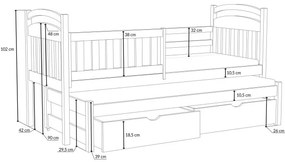 Detská posteľ z masívu borovice KAŠPAR s prístelkou a šuplíkmi - 200x90 cm - PRÍRODNÁ BOROVICA