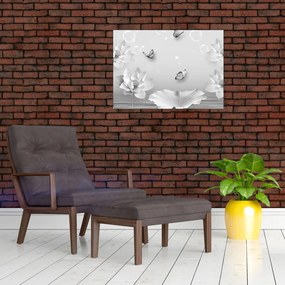 Obraz - Kvetinový dizajn s motýlikmi (70x50 cm)