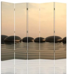Ozdobný paraván Zenové kameny Voda - 180x170 cm, päťdielny, obojstranný paraván 360°