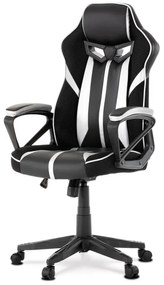 Herní křeslo, potah černá, stříbrná ekokůže a černá látka MESH, HM