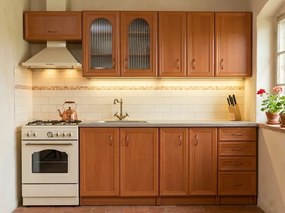 Kuchynská linka Ramiak 180/240, jelša / jelša, sklo oblúčik, u10 satyna, marmur lux