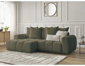 Khaki rozkladacia/s úložným priestorom rohová pohovka z textílie buklé (ľavý roh/s leňoškou) Roxelane – Bobochic Paris