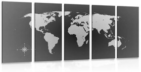 5-dielny obraz mapa sveta v odtieňoch sivej - 200x100