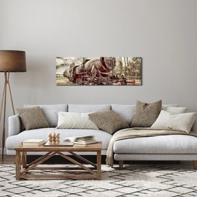 Historický obraz lokomotívy (s hodinami) (90x30 cm)