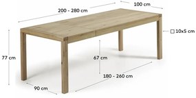 Rozkladací jedálenský stôl s prídavnou doskou v dekore duba 100x200 cm Briva – Kave Home