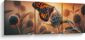 Obraz – Motýľ v zapadajúcom slnku (s hodinami) (90x30 cm)