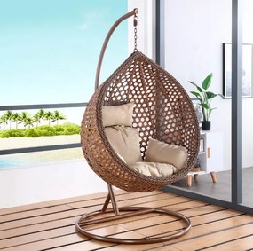 Závesné hojdacie kreslo BALI - hnedé + béžové vankúše