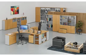 Ergonomický kancelársky pracovný stôl PRIMO GRAY, 1800 x 1200 mm, ľavý, sivá/buk