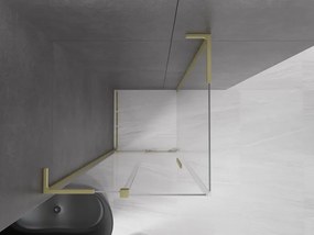 Mexen Velar L, sprchový kút s posuvnými dverami 90 x 90 cm, 8mm číre sklo, zlatá matná, 871-090-090-03-55