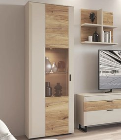 Vysoká vitrína Romy, šedá/dub