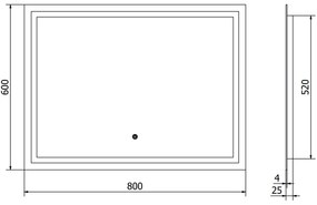 Mexen Miko, LED kúpeľňové zrkadlo s podsvietením 100 x 80 cm, 6000K, ochrana proti zahmlievaniu, 9819-100-080-611-00