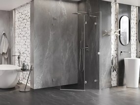 Mexen Lunar, L pravý výklopný päťuholníkový sprchový kút 80 x 80 cm, 8mm číre sklo, chrómový profil, 831L-080P-080L-01-00-P