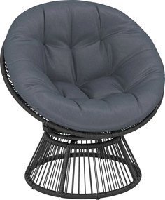 Outsunny papasan s 360° otáčaním — okrúhle polyratanové ležadlo s vankúšom, oceľový rám — sivé | Aosom