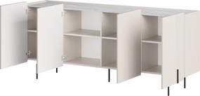 Komoda Malmi 200 cm štvordverová - kašmír / crema bianca / čierne nožičky