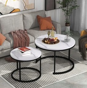 Súprava 2 okrúhlych konferenčných stolíkov – biely mramor