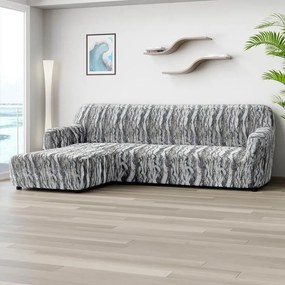 Bielastické poťahy OCEANO NOVÉ šedo-modré sedačka s otomanom vľavo (š. 170 - 300 cm)