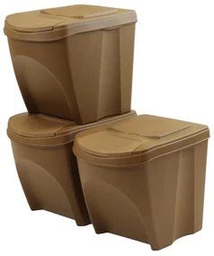 Odpadkové koše na triedený odpad, sada 3 ks x 25 l SORTIBOX - ECO WOOD