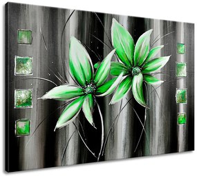Gario Ručne maľovaný obraz Krásne zelené kvety Rozmery: 100 x 70 cm