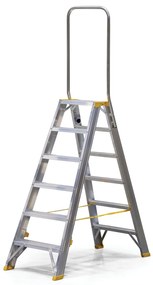 Obojstranné hliníkové schodíky ALVE FORTE s madlom, 2x6 stupňov, výška 1,28 m
