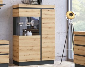 Nízká vitrína Corte, dub coast/tmavo šedá