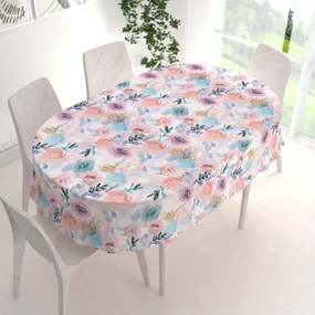 Biante Zamatový oválny obrus Tamara TMR-030 Ružovo-modré akvarelové kvety 50x100 cm