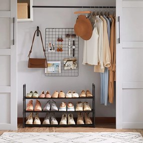 3-úrovňový stohovateľný stojan na topánky, botník, čierny