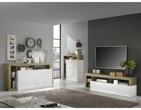 Televízny stolík LENOR biela/svetlý dub