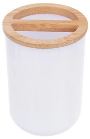 Kozmetický kelímok a držiak na kefky alebo štetce, biely, s bambusom WHITNEY
