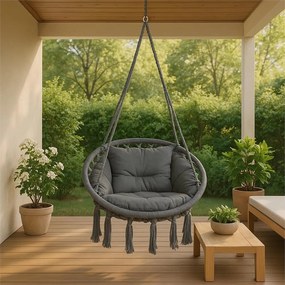 Springos Bocianie hniezdo so strapcami – závesné kreslo s vankúšom grafit SPR0046