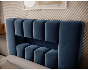 Tmavomodrá čalúnená jednolôžková posteľ s úložným priestorom s roštom 90x200 cm Lamica – ELTAP