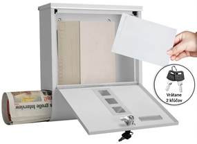 Poštová schránka s valcom na noviny, oceľ, veľká, biela