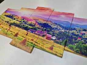 5-dielny obraz stohy sena v karpatských horách - 200x100
